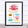 Best Teacher Thank You List School Bright Teacher Personalised Gift Print