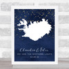 Iceland Special Date Midnight Watercolour Sparkles Personalised Gift Print