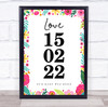 Special Date Event Occasion Love Spring Pink Flowers Personalised Gift Print