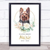 Yorkshire Terrier Pet Memorial Peach Gold Floral Wreath Personalised Gift Print