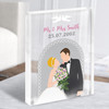 Blonde Hair Bride & Brown Hair Groom Anniversary Personalised Gift Acrylic Block