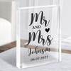 Mr & Mrs Wedding Special Details Typographic Black & White Gift Acrylic Block