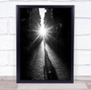 Time Doesn't Wait light ray sun woman on bike buildings Wall Art Print