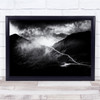 Black & White Mountain Trail Clouded Path White Stream Wall Art Print