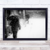 Homecoming In The Snow person umbrella black and white Wall Art Print