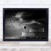 If I Only Could Fly child birds cloudy black and white Wall Art Print