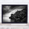 Seascape Black And White Rock Lighthouse Long Exposure Wall Art Print