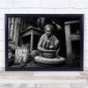 Tembikar Maker old woman crouching tables Black White Wall Art Print