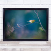 Willow Warbler Yellow Bird on thin twig branch flower Wall Art Print