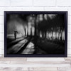Black and white Rain Night Mood Woman Alone umbrella Wall Art Print