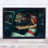 contemporary illustration man woman retro car scare Wall Art Print