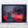 Figure Silhouette Blurry Night Rain Road Way brokeh Wall Art Print