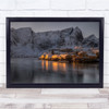 Norway Lofoten Sunset Evening Flash mountain houses Wall Art Print