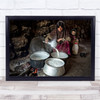 Old woman and child Lifestyle Cooking Pot Fire Food Wall Art Print