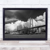 Vasco Da Gama Bridge In Lisbon Clouds Black & White Wall Art Print