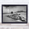Winter Snow Hot spring black and White Thermal pool Wall Art Print