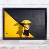 Yellow Umbrella Halk grey and yellow woman standing Wall Art Print