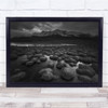 Black & White Mountain Snowy Water Plants Grey Sky Wall Art Print