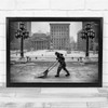 Black & White Street Shovel Worker Cityscape Urban Wall Art Print