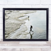 Contrast Join woman and child running on beach sea Wall Art Print