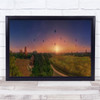 Sunset Landscape Panorama Air balloons illustrated Wall Art Print