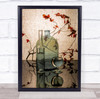 The Day Is Over green bottle and glass red flowers Wall Art Print