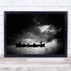 Fishing Rainy Day Clouds row boat black and white Wall Art Print