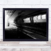 At The Station train blurry motion Black & White Wall Art Print