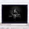 Lady Sat In Chair Black White Leather Mysterious Wall Art Print