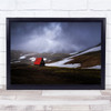 Landscape Red hut snow mountain cloudy sky field Wall Art Print