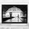 Panoramic Station Platform Cleaner Black & White Wall Art Print