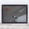 Red Coat Woman Walking Road Pigeon Watching Edge Wall Art Print