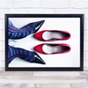 Shoes Red and Blue Feet Tights White Floor Heels Wall Art Print