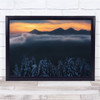 Mountains in Distance Snowy Trees Cloudy Sunset Wall Art Print