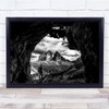 black and white landscape cave hiker mountains Wall Art Print