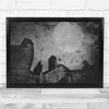 Creative Moon Rooftops Texture Chimneys dark Wall Art Print