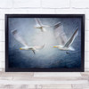 Seagull Blue Flight Bird Trio Blur Sea Ocean Wall Art Print