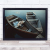 Two Boats on pier woman sleeping in boat Sea Wall Art Print