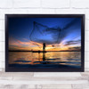 Net Fisherman Fish Boat Marine Sunset Throw Wall Art Print