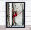 Red Passion woman ballerina ruined building Wall Art Print