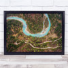 Aerial River Road Autumn Blue Yellow Drone Wall Art Print