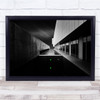 Black White Green Lights Corridor Building Wall Art Print