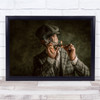 Old Fashioned Man Lighting Cigar Landscape Wall Art Print