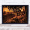 Autumn Sunrise Meadow Gate Mist Landscape Wall Art Print