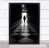 Black and white A Hat Man chequered floor Wall Art Print
