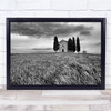 Chappel trees field landscape Black White Wall Art Print