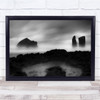 black and white rock pool sea view misty Wall Art Print