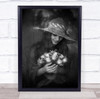 Flower large hat woman happy expression Wall Art Print