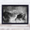 Mountains Elephant Fog Mist Black White Wall Art Print