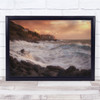 Sea Water Rough Sunset Waves Rock Cliff Wall Art Print